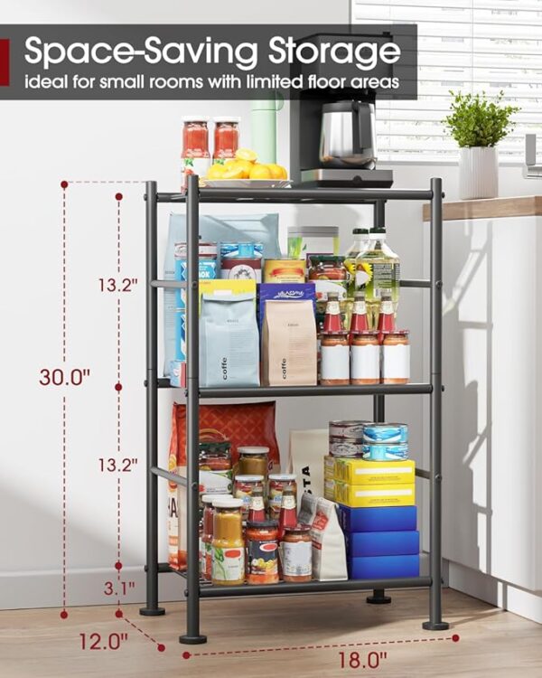 Storage Shelves - 3 Tier Shelf Organizer, Sturdy Metal Shelving with Adjustable Leveling Feet, Space-Saving Shelves Organizer for Pantry, Laundry, Kitchen (18" x 12" x 30", Black) - Image 3