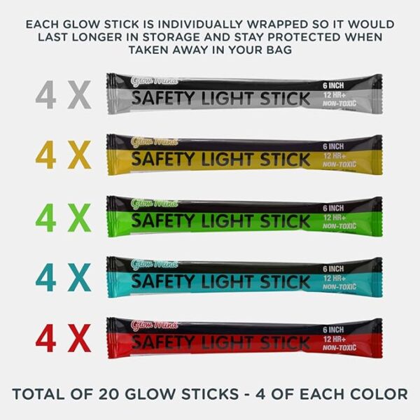 Emergency Glow Sticks with 12 Hours Duration, Individually Wrapped Industrial Grade Glowsticks for Survival Gear, Camping Lights, Power Outages and Military Use - Image 3