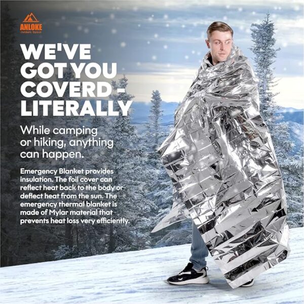 Emergency Blankets Mylar Thermal Blanket,(10 Pack) of Gigantic Space Blanket 82 * 64 in. Survival Blankets Heavy Duty Camping Gear,First Aid - Image 5