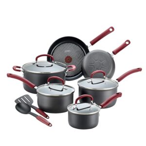 T-fal Ultimate Hard Anodized Nonstick Cookware Set 12 Piece, Oven Broiler Safe 600F, Kitchen Cooking Set w/Fry Pans, Saucepans, Dutch Oven, Kitchen Utensils, Pots and Pans, Dishwasher Safe, Black