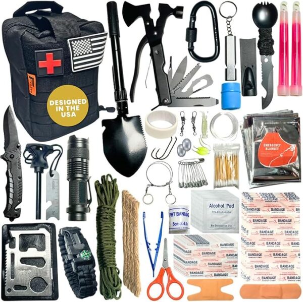 GunZee 175-Piece Survival Kit, First Aid Kit for Emergency and Outdoor Adventures, IFAK, Fishing Gear, MOLLE-Compatible Bag, Car Travel, Camping, Hiking, Earthquake, Tornado, Gifts for Men and Women - Image 2
