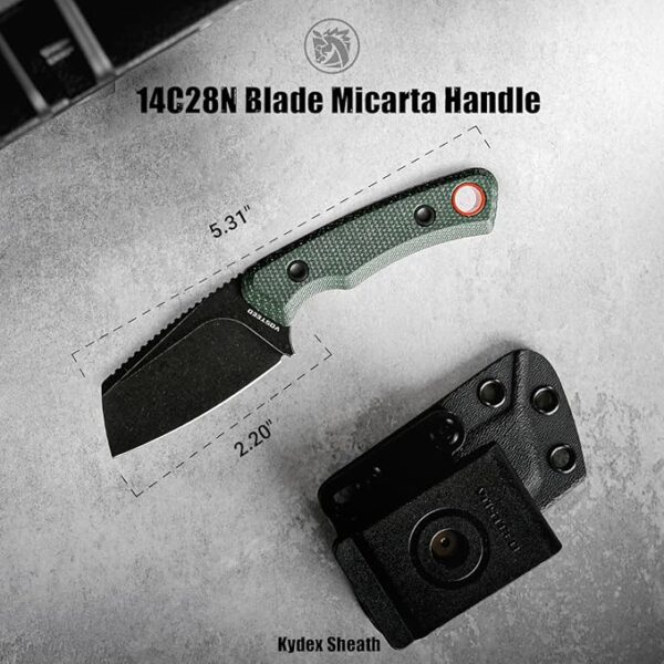Vosteed Marmoset EDC Fixed Blade Knife - 2.20" 14C28N Blade with Sheath, Green Micarta Handle with S.O.A.R. Clip for Camping Survival Knives - D0701 - Image 3