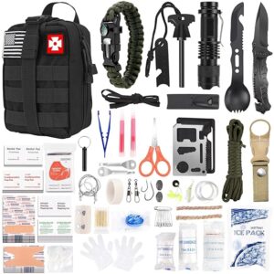 Gifts for Man Dad Husband, 210 PCS Survival First Aid kit, Professional Survival Gear Camping Essentials Emergency Medical Goods for Camping Boat Home Car Disaster Adventure (Black)
