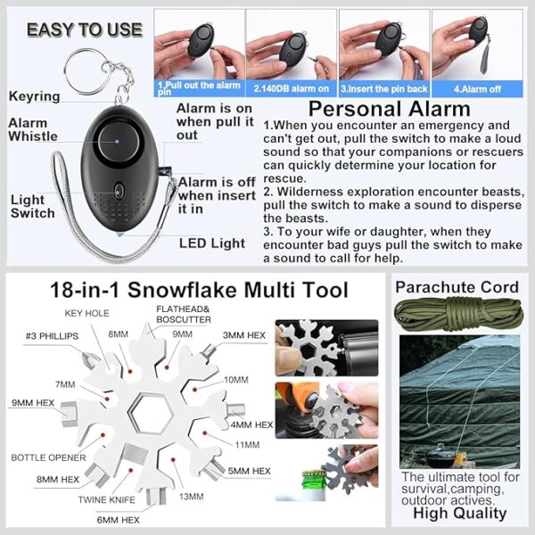 Gifts for Men Dad Husband Fathers Day, Survival Gear and Equipment kit 21 in 1, Professional Cool Gadgets Stuff Tactical Tool, Gift Ideas for Him Son Daughter Emergency Hunting Outdoors Camping Hiking - Image 5