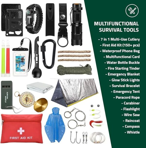 Emergency Survival Kit and First Aid Kit for Outdoor, Professional Outdoor Tools for Camping, Outdoor, Adventure, Hiking and Hunting, Survival Gear with Molle System - Image 5