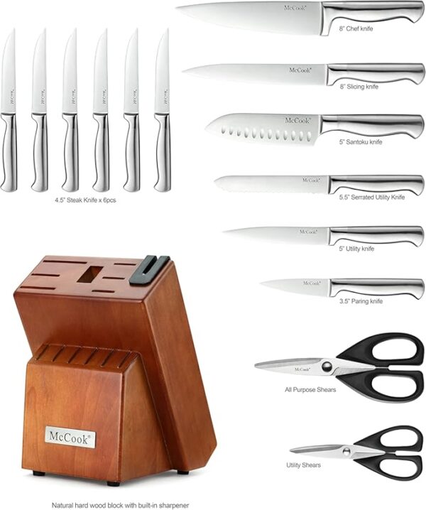 McCook Knife Sets, German Stainless Steel Kitchen Knife Block Sets with Built-in Sharpener - Image 3