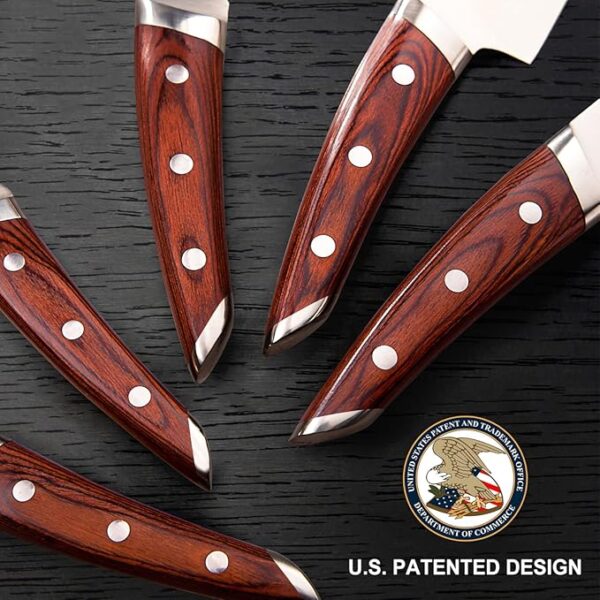 Brewin CHEFILOSOPHI Japanese Chef Knife Set 5 PCS with Elegant Red Pakkawood Handle Ergonomic Design,Professional Ultra Sharp Kitchen Knives for Cooking High Carbon Stainless Steel - Image 3