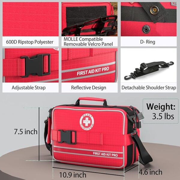 Comprehensive First Aid Kit, Premium Emergency Trauma Kits with Shoulder Strap for Car Camping Gear, Labelled Compartments Survival Kit, Home Essentials, Outdoor Emergency Medical Supplies -324 Piece - Image 4