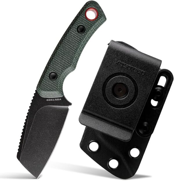 Vosteed Marmoset EDC Fixed Blade Knife - 2.20" 14C28N Blade with Sheath, Green Micarta Handle with S.O.A.R. Clip for Camping Survival Knives - D0701 - Image 2