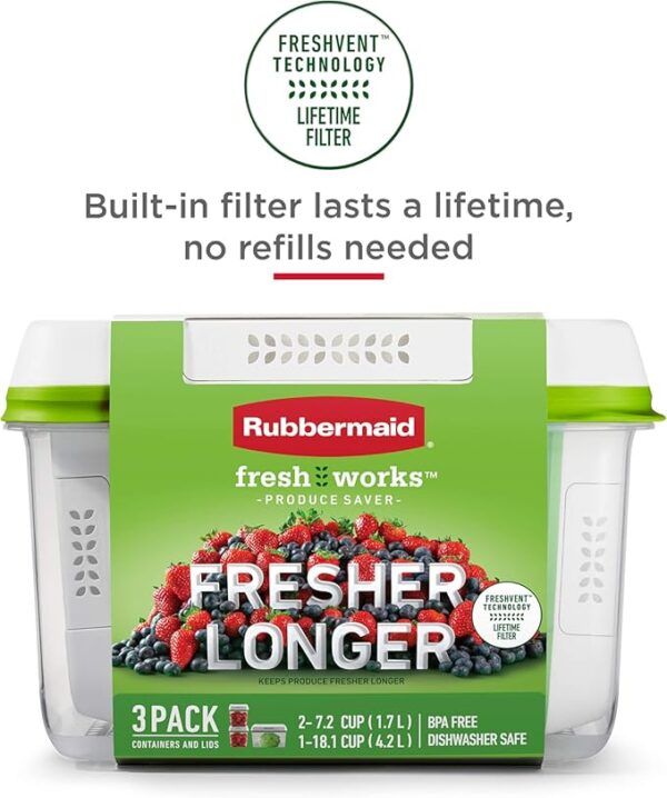 Rubbermaid FreshWorks Produce Saver, Medium and Large Storage Containers, 8-Piece Set, Set of 4, Med & Lg, Clear - Image 5