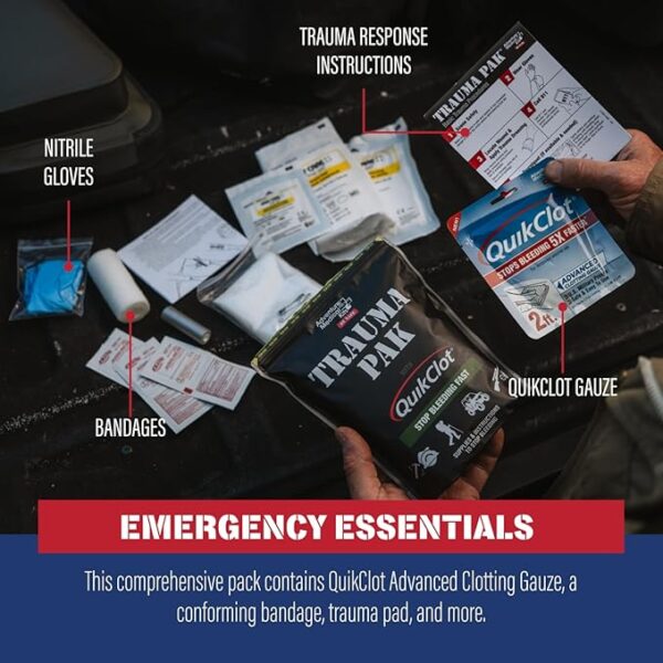 Adventure Medical Kit Trauma Pak First Aid Kit with QuikClot - First Aid Kit for Emergency Supplies, Camping Essentials & More - Compact Trauma Kit with Gloves, Alcohol Swabs, Bandages & More - Image 5