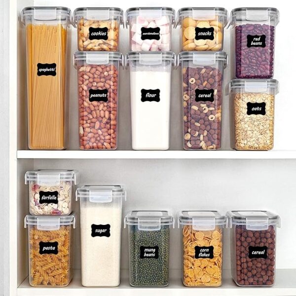 Airtight Food Storage Containers with Lids, Vtopmart 24 pcs Plastic Kitchen and Pantry Organization Canisters for Cereal, Dry Food, Flour and Sugar, BPA Free, Includes 24 Labelsï¼Black - Image 5