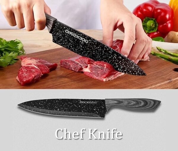 all in one Kitchen Knife Set with Block, 19 PCS High Carbon Stainless Steel Sharp Serrated Steak Knives Set, Chef Knives, Bread Knife, Scissor, Sharpener, - Image 3