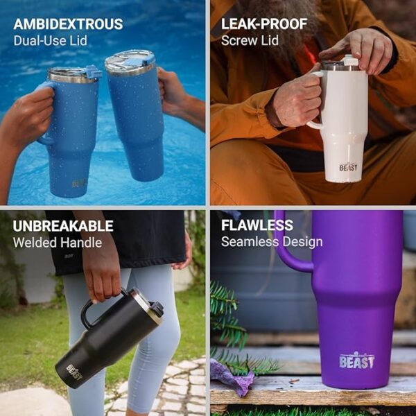 Beast 50 oz Tumbler Stainless Steel Vacuum Insulated Coffee Ice Cup Double Wall Travel Flask (Arctic White) - Image 3