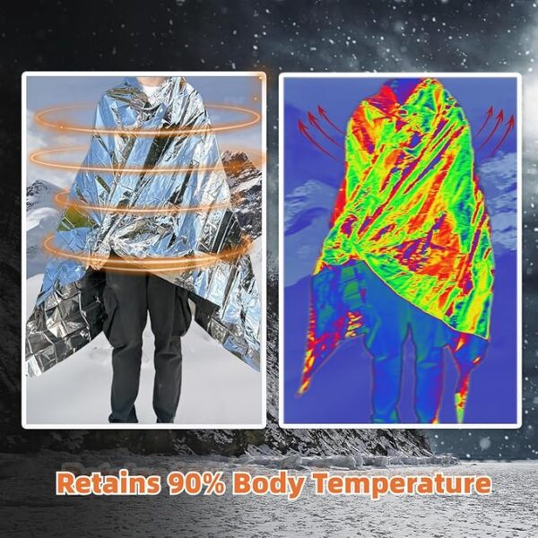 6 Pack Emergency Thermal Blanket Survival, 84â x 64â Extra Large Mylar Blankets for Outdoor, Space Blanket, Silver Foil for Survival, Survival Kit Camping Blankets, Body Warmer, Hiking - Image 6