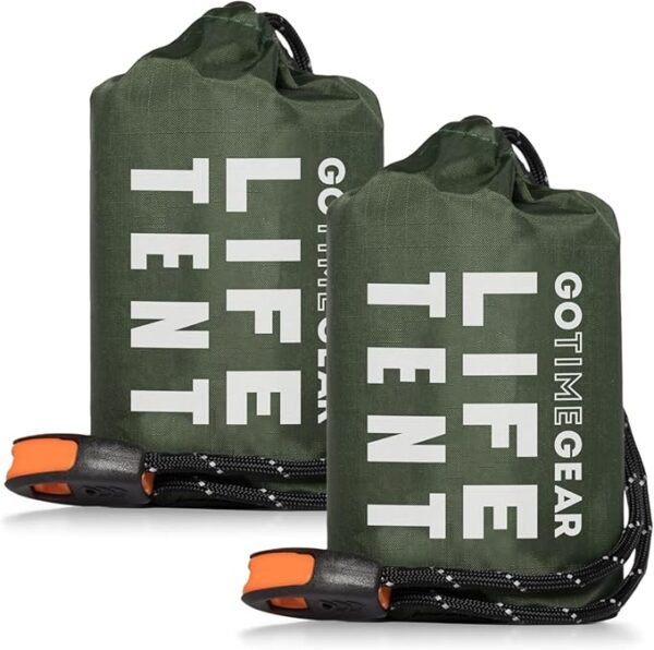 Go Time Gear Survival Life Tent â¢ 2 Person Mylar Emergency Shelter Tube Tent + Paracord â¢ All-Weather Protection for Camping, Hiking, & Survival Kits â¢ Includes Emergency Whistle - Image 2