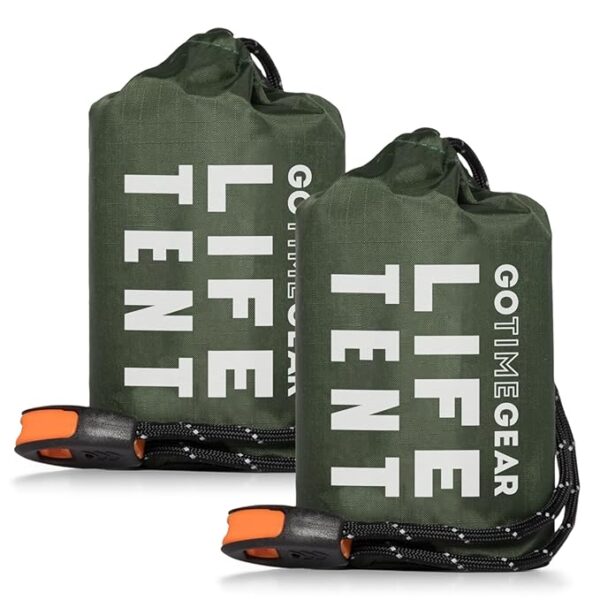 Go Time Gear Survival Life Tent â¢ 2 Person Mylar Emergency Shelter Tube Tent + Paracord â¢ All-Weather Protection for Camping, Hiking, & Survival Kits â¢ Includes Emergency Whistle