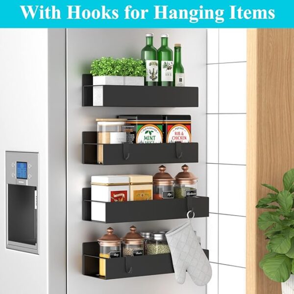 Metal 4 Pack Magnetic Spice Storage Rack Organizer for Refrigerator and Oven, Black Fridge Organizers and Storage - Image 3