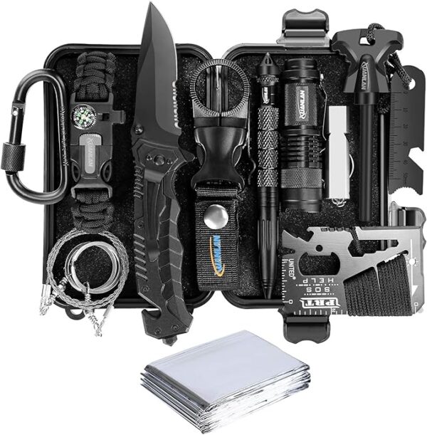 XUANLAN Emergency Survival Kit 13 in 1, Outdoor Survival Gear Tool with Survival Bracelet, Fire Starter, Whistle, Wood Cutter, Water Bottle Clip, Pen (Survival Kit 1) - Image 2