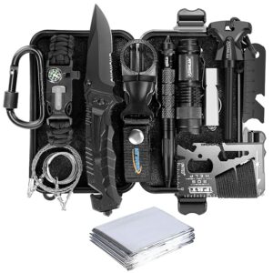 XUANLAN Emergency Survival Kit 13 in 1, Outdoor Survival Gear Tool with Survival Bracelet, Fire Starter, Whistle, Wood Cutter, Water Bottle Clip, Pen (Survival Kit 1)
