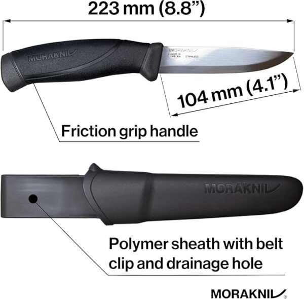 Morakniv Companion Stainless Steel Fixed-Blade Knife with Sheath, 4.1 Inch,Black - Image 6