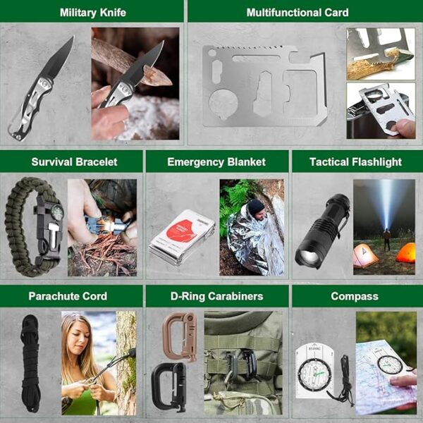 Emergency Survival Kit First Aid Kit, 121Pcs Tactical Gear Camping Gear Emergency Supplies with MOLLE Pouch, Stocking Stuffers for Men Camping Hiking Hunting Outdoor Adventure - Image 3