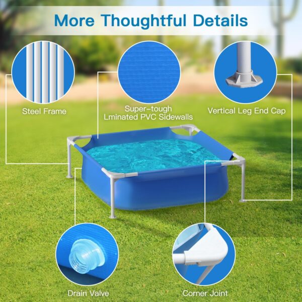 4ft x 12in Square Above Ground Swimming Pool with Plastic Frame for Kiddie Swimming Playing Outdoor Backyard Garden - Image 2