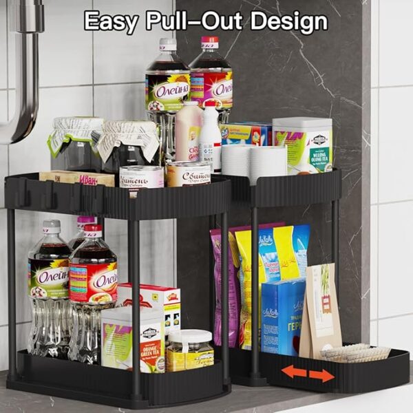 2 Pack Multi-Purpose Pull-Out Storage Organizers, Under Sink Organizers and Storage for Bathroom & Kitchen, Under Cabinet Organizers and storage, 12.8 Inch, Black - Image 5