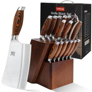 MSY BIGSUNNY Knife Block Set 17-piece Knife Set with Wooden Block - German Steel Perfect Cutlery Set Gift