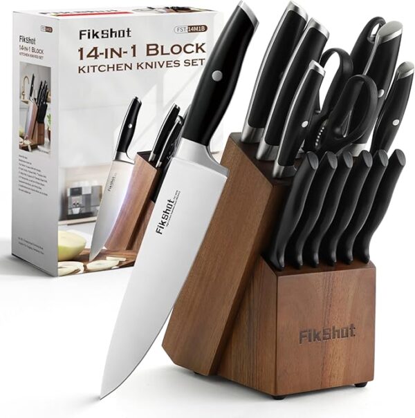 Kitchen Knife Set with Block Dishwasher Safe Full Tang German High Carbon Stainless Steel Razor-Sharp Blade Prevent Rusting, Professional Chef's Knife for Home Cooking (BLACK) - Image 2