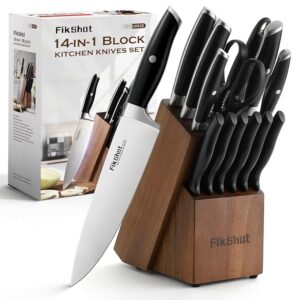 Kitchen Knife Set with Block Dishwasher Safe Full Tang German High Carbon Stainless Steel Razor-Sharp Blade Prevent Rusting, Professional Chef's Knife for Home Cooking (BLACK)
