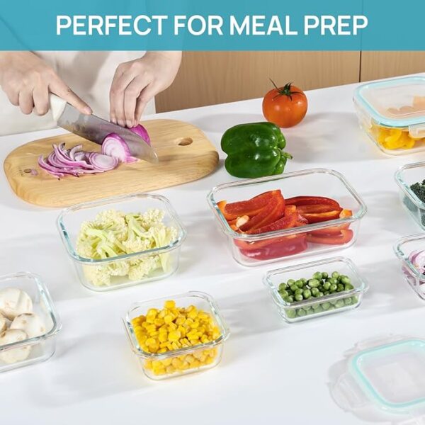 Vtopmart 8 Pack Glass Food Storage Containers with Airtight Lids, Glass Meal Prep Containers, Lunch Office Meal for Microwave, Oven, Freezer and Dishwasher, BPA Free - Image 6