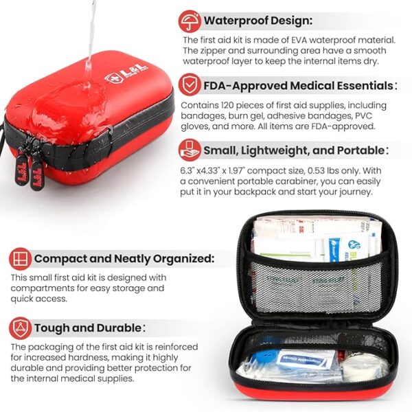 120-Piece First Aid Kit for Travel,Car & Emergency Survival - Compact Waterproof Medical Supplies with Trauma Bandages,Burn Gel & Fever Cooling Patch | Portable for Camping,Hiking,Sports(Red) - Image 5