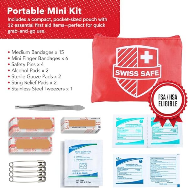 Swiss Safe 2-in-1 First Aid Kit for Car, Travel & Home, Businesses - Bonus Mini Kit for Medical Emergency Aid, Survival, Camping - FSA & HSA Eligible - 348 Pcs, Large Hardcase FAK - Image 5