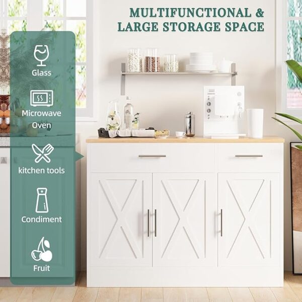 Shintenchi Modern Farmhouse Sideboard Buffet Cabinet with Storage with 3 Doors,42" Barn Doors Buffet Cabinet with Storage, Wood Coffee Bar Cabinet with Adjustable Shelf for Kitchen Living Room,White - Image 5