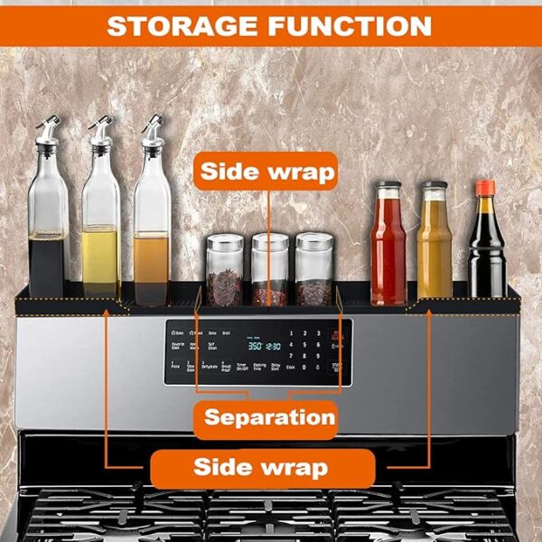 AWOKE Stove Top Shelf 30 Inch - Silicone Material Magnetic Shelf for Stove - 3 Functional Partitions Kitchen Spice Rack Organizer-Black,Kitchen Gadgets Storage Organization - Image 3