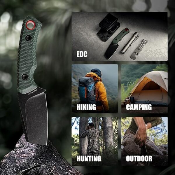 Vosteed Marmoset EDC Fixed Blade Knife - 2.20" 14C28N Blade with Sheath, Green Micarta Handle with S.O.A.R. Clip for Camping Survival Knives - D0701 - Image 5