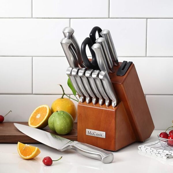 McCook Knife Sets, German Stainless Steel Kitchen Knife Block Sets with Built-in Sharpener - Image 6