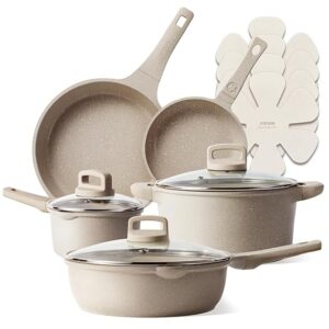 CAROTE 12pcs Pots and Pans Set Non Stick, Taupe Nonstick Cookware Set, Frying pans with lids, Kitchen Essentials Pot and Pan, Induction Cookware