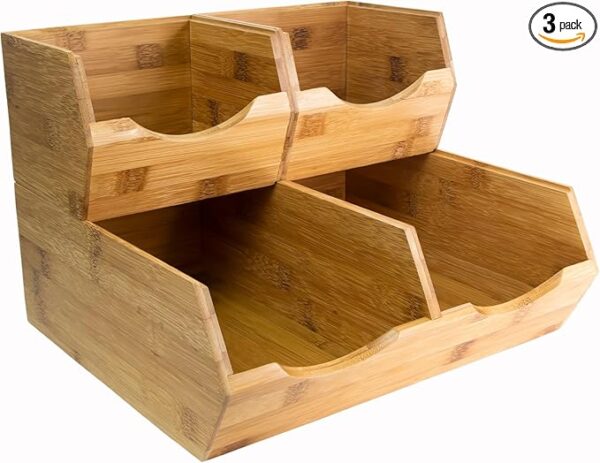 HOMESTEAD Bamboo Pantry Storage Bins - Stackable Baskets, Potato and Onion Storage for Pantry Organization, Set 3 Pieces - Image 2