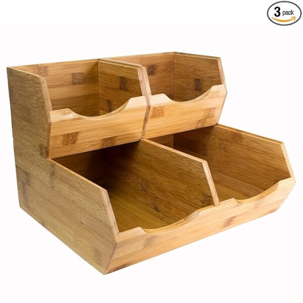 HOMESTEAD Bamboo Pantry Storage Bins - Stackable Baskets, Potato and Onion Storage for Pantry Organization, Set 3 Pieces