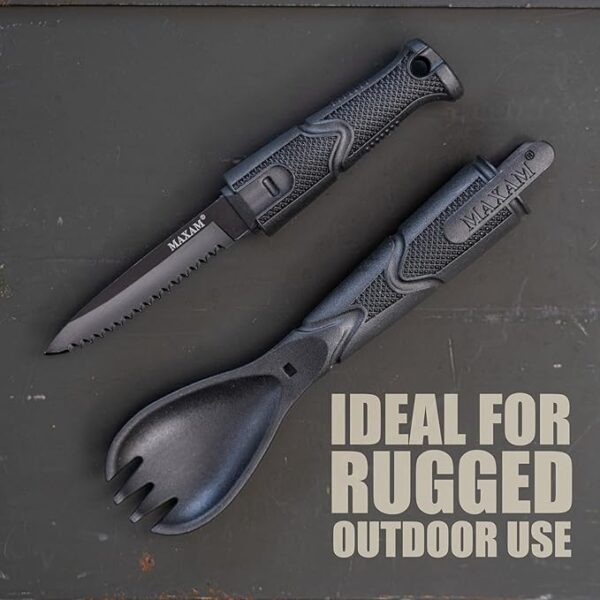 Maxam 3 in 1 Tactical Spork, Black Polymer Handle with Stainless Steel Blade Multi Tool Camp, Spoon Fork Knife Combo - Image 5