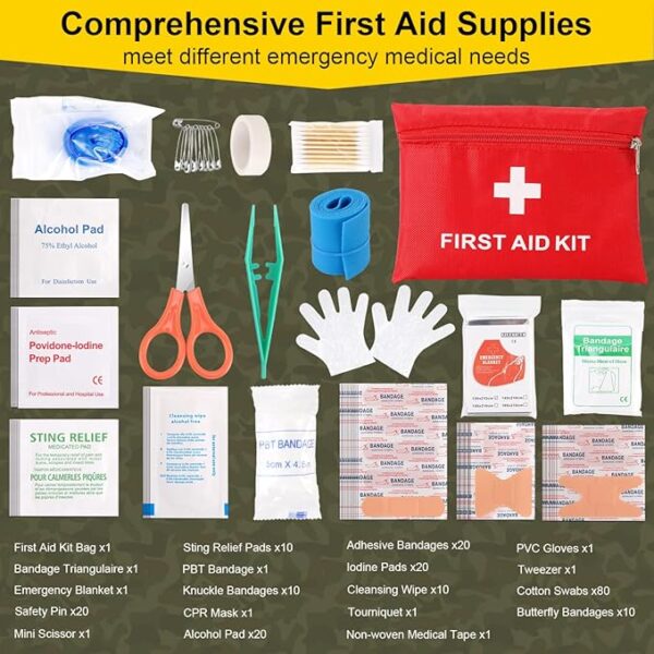Survival First Aid Kit, 248PCS Survival Tools Camping Essentials Tactical Gear Emergency Trauma Medical Supplies Packed in a MOLLE Pouch, Saber Card,Cool for Men Camping Hiking Outdoor Activities - Image 5
