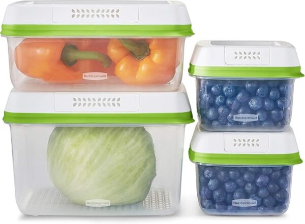 Rubbermaid FreshWorks Produce Saver, Medium and Large Storage Containers, 8-Piece Set, Set of 4, Med & Lg, Clear - Image 2