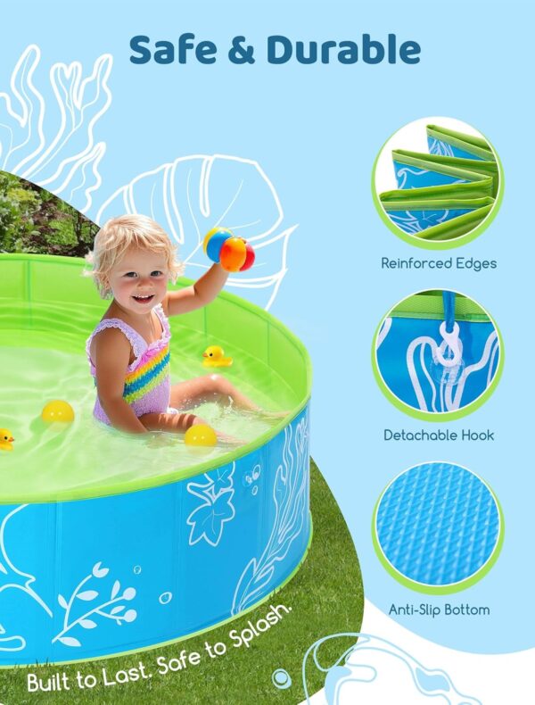 Foldable Kiddie Pool with Canopy: 47in Baby Pool and Beach Tent for Toddlers Infants 6-12 Months and Kids 2-4 Years Old - Portable Water Play with Shade for Outdoor Backyard Beach (Blue-Green) - Image 3