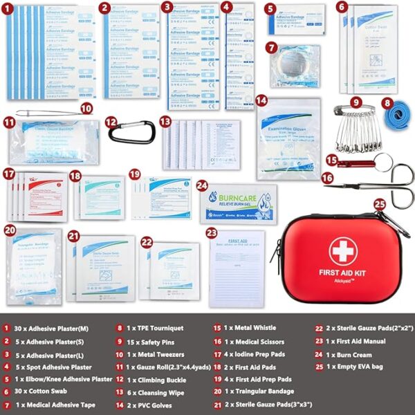 Mini First Aid Kit - 120 Piece Small Waterproof Hard Shell Medical Kit for Car, Home, Office, Travel, Camping, Sports, Outdoor, School - Emergency First Aid Supplies and Survival Kit (Red) - Image 4