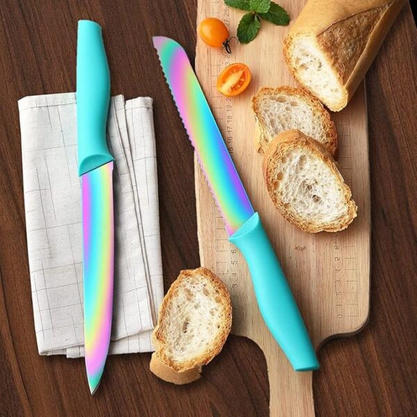 Marco Almond Knife Block Set, Knife Set Rainbow Color, 14 Piece Stainless Steel Kitchen Knife Sets with Block, KYA27 Chef Cooking Steak Knives Set for Kitchen - Image 6
