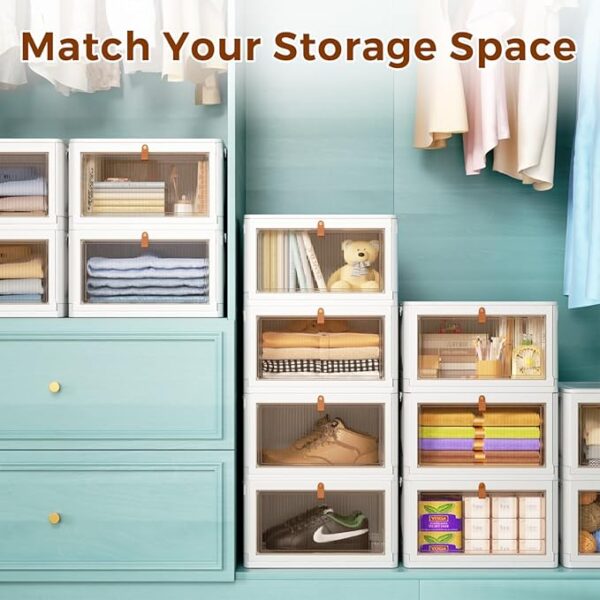 4 Tier Storage Bins with Lids, 23QT Stackable Closet Organizers and Storage with Wheels, Collapsible Storage Boxes, Foldable Plastic Storage Containers for Home,Office, Dorm Room - Image 6