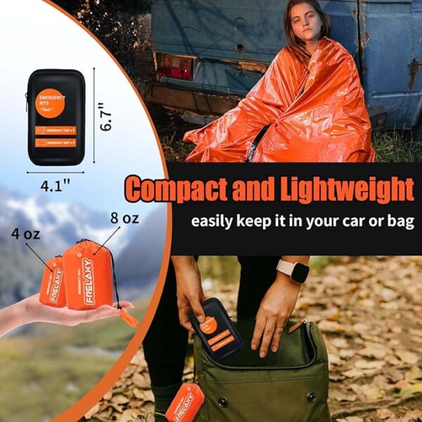Frelaxy Extra-Thick Survival Tent and Emergency Sleeping Bag, Emergency Shelter Survival Bivy Set with Whistles, Paracord, Storage Pouches, and EVA Case, Perfect for Survival Kits - Image 6