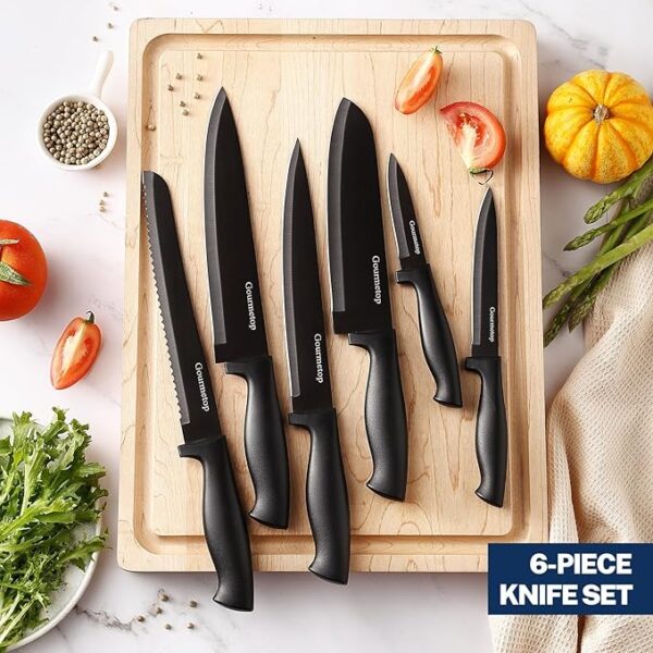 Kitchen Knife Set with No Drilling Magnetic Strip for Kitchen Black Titanium Small Cooking Knives, Sharp Stainless Steel Chef Knife Set for Cutting Meat & Vegetable - Image 5